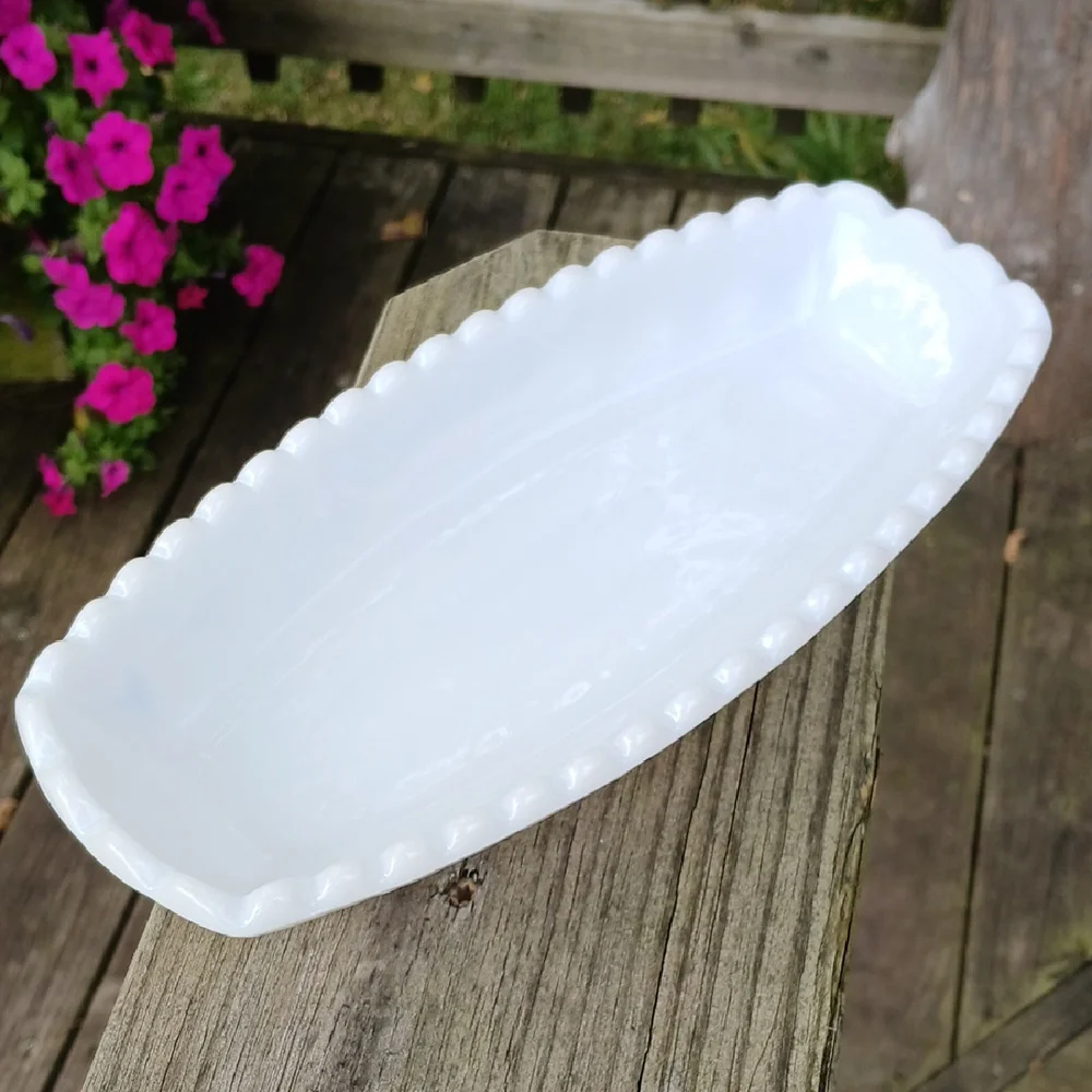 Vintage Milk Glass Relish Vegetable Trinket Dish